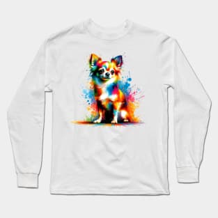 Vibrant Abstract Chihuahua Color Splash Art Portrait Long Sleeve T-Shirt